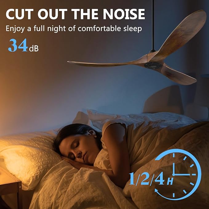 Ceiling Fan without Lights 72 Inch Large outdoor Fan, Outdoor Ceiling Fan No Lights with Wall and Remote Control, 3 Blade Solid Wood Indoor Outdoor Ceiling Fans for Patios ETL Listed-Deep Walnut