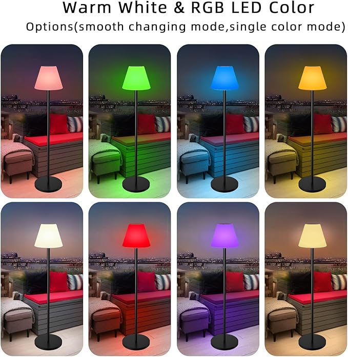 Solar Outdoor Floor Lamp USB Rechargeable Cordless Dimmable RGB Warm White LED Lights for Yard Garden Patio