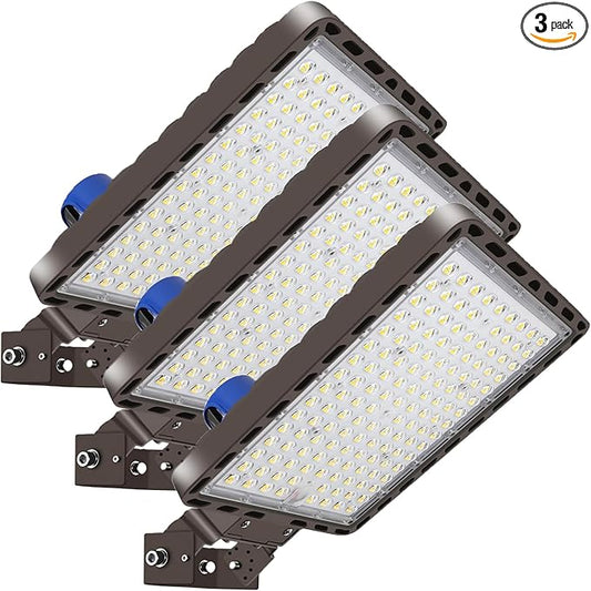 Juyace 350W LED Parking Lot Light Stadium Flood Lights Trunnion Bracket Yoke Wall Mount t Dusk to Dawn Outdoor Lighting Exterior Commercial Outside IP65 Waterproof 100-277V Security Area 3 Pack