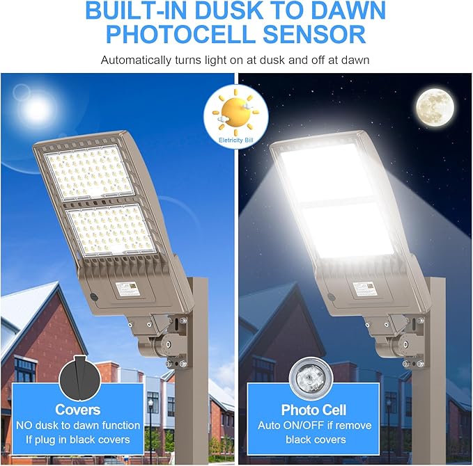400W LED Parking Lot Light UL ETL Listed 60000LM 5000K Adjustable Arm Mount LED Street Light with Dusk to Dawn Photocell 100-277V IP65 Rating Outdoor Commercial Area Flood Security Lighting DLC Listed