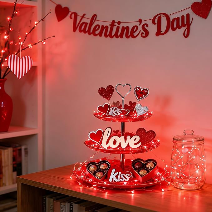 LAMPHOME 6 Pack Red Valentine's Fairy Lights Battery Operated (Included), 7 ft 20 LED Mini String Lights, Waterproof Silver Wire Firefly Starry Light for DIY Wedding Party Mason Jars Decor