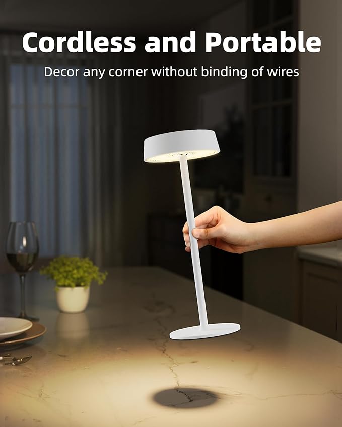 Cordless Lamp, Outdoor Waterproof, Dimmable Touch Control 3 Color Temperature, Battery Operated Portable, RGB, LED Memory Function, Rechargeable Table Lamp, Patio Dinning Restaurant Kitchen 2P White