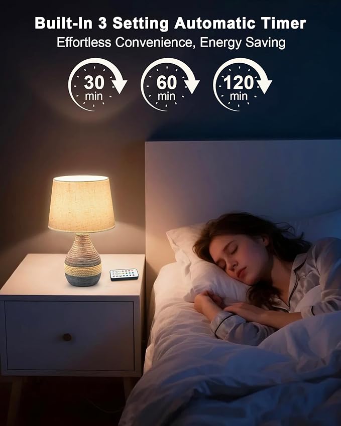 13" H Small Rechargeable Cordless Ceramic Table Lamp with Remote – RGB, Warm White Light, Timer, Dimmer – Battery Operated Lamp with Linen Shade for Patio, Bedroom, Living Room, Dining Table