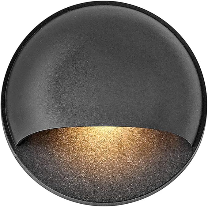 Hinkley Landscape Nuvi Round Low-Voltage Integrated LED Deck Sconce Light, Solid Vinyl Alloy, Dimmable, Mounts Flush on Surface, Safe for Wet Conditions, Black Finish