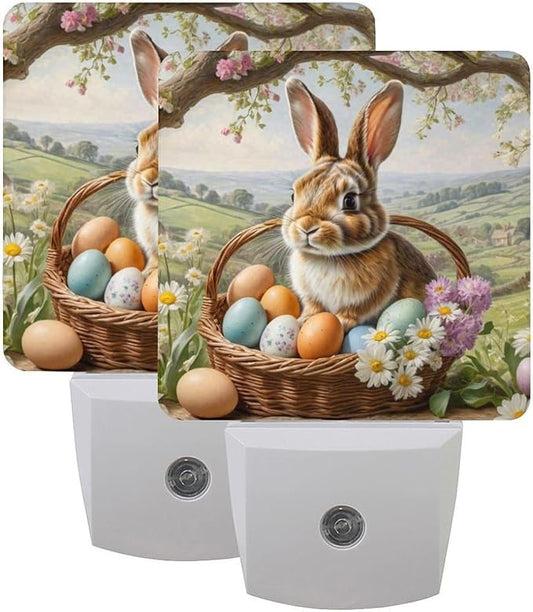 Easter Rabbit Night Light Plug-in,Dusk to Dawn Smart Sensor Led Nightlight for Bedroom Bathroom Kitchen Hallway Stairs Energy Efficient Decor Desk Lamp