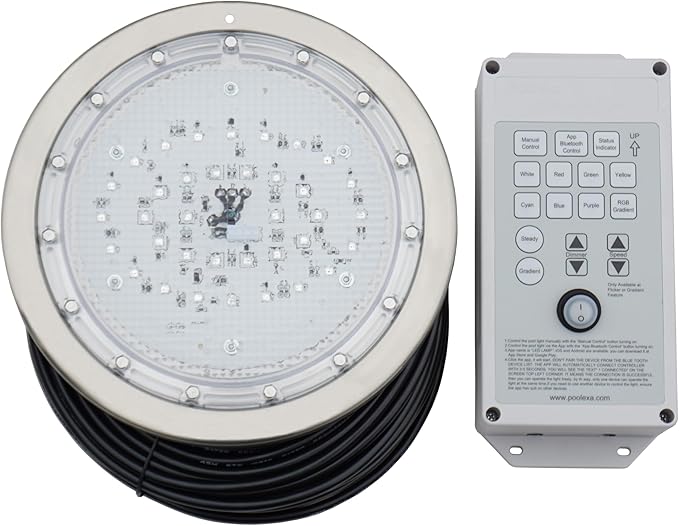 10 Inch LED Multicolor Inground Pool Light – Stainless Steel Housing, 100ft Cord, RGB Controller for Wet Niche