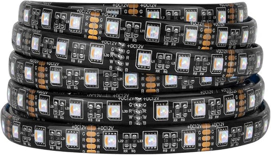 BTF-LIGHTING 5050 RGBW RGB+Warm White(2700K-3000K) 4 Colors in 1 LED Tape Light DC12V 5m 16.4ft 60LED/m Multi-Colored IP65 Black 12mm PCB for Bedroom Kitchen Home Decoration(No Adapter or Controller)