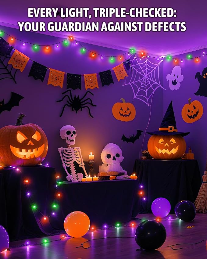 Halloween String Lights Battery Operated, Orange Purple and Green Fairy Lights with Timer Waterproof 9.8ft 30 LED Halloween Decorations for Outdoor Indoor Patio Party Garden Yard Decor