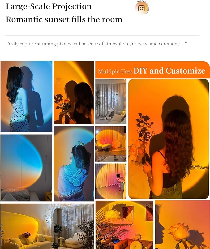 White Sunset Lamp, 360 Degree Rotation Projection Led Lights Night Light, Multicolor Colors 3D Ocean Wave Lights, Modern Floor Lamp for Living Room Bedroom Office Dining Room Ambient Lighting