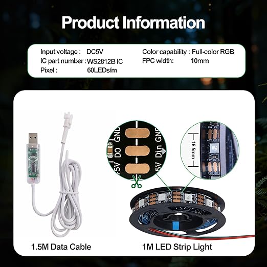 App Control Led Lamp Kit 001 for Bambu Lab 3D Printer Light,Iridescent RGB LED Strip Light Bundle-ZH037 1M/3.28FT 3D Printer Accessories 60 LEDs Models Lamp DIY (1)