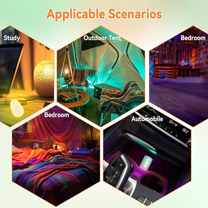 5Pcs Mini Retro Car Light, 10 Modes, Frosted Shell USB LED Car Interior Atmosphere Lamps, Touch-Control Portable Plug-in Glass Bottle Ambient Night Light for Camping Bedroom Party
