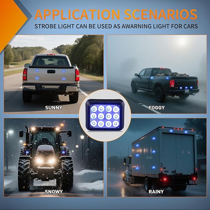 Nilight 12LED Magnetic Wireless Trailer Lights 2PCS Rechargeable Portable Hazard Beacon Warning Light Blue Emergency Strobe Light for Trucks Trailers Vehicles Cars Bus Surface Mount
