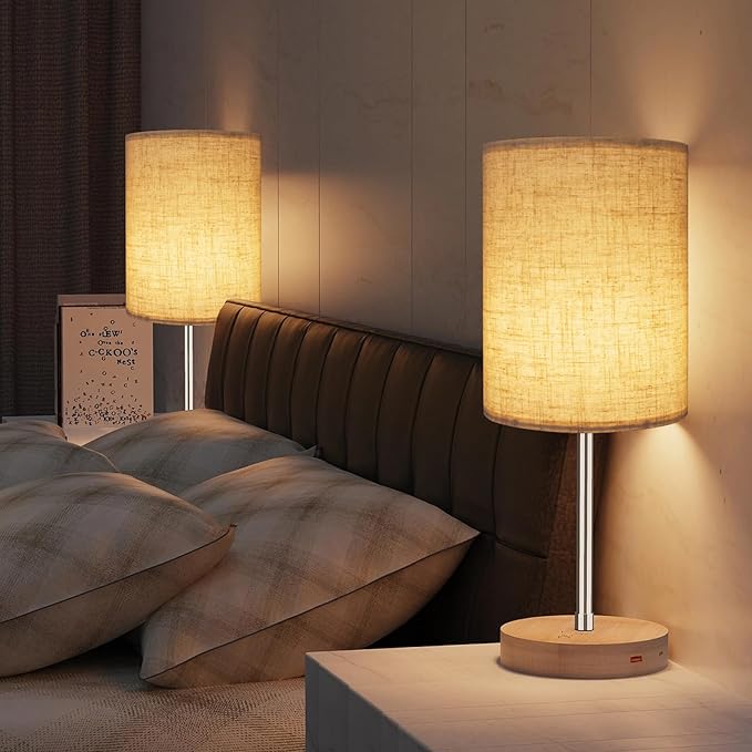 Tall Drum Lamp Shade for Table Lamps, Floor Lamp, Cloth Lampshade 10" Top X 10" Bottom X 13" High, Beige Large Line Fabric, Easy Assembly