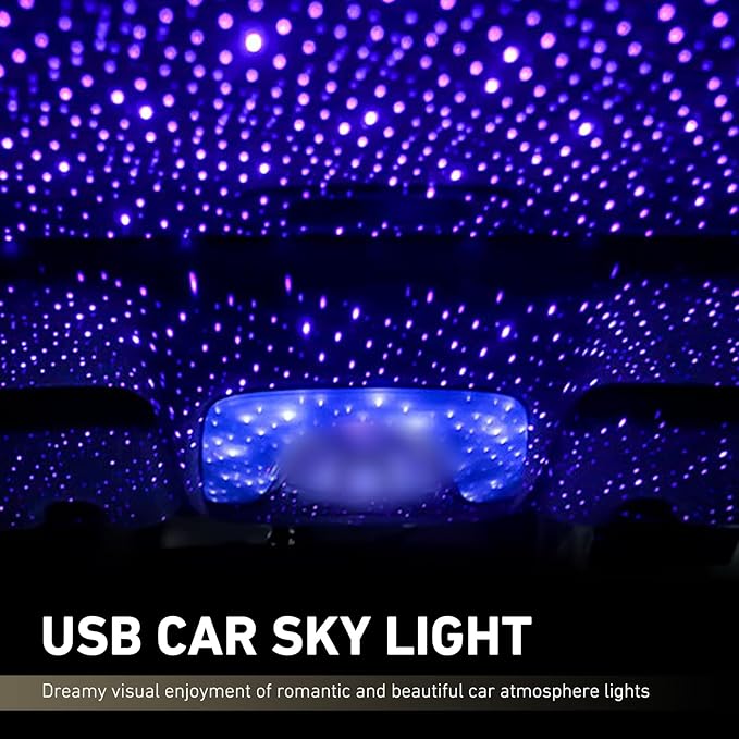 USB Star Projector Night Light, Romantic Interior Roof Star Night Light, Adjustable Portable Car LED Starlight Projector Atmosphere Lamp Decor, for Bedroom Car Party Wall Ceiling(Purple Blue)