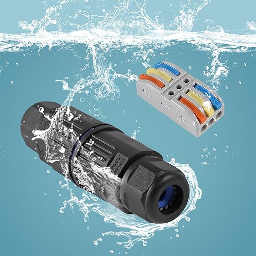 6pcs Upgraded Junction Box Outdoor Waterproof IP68, CDF 3P 3Pole Wire Connector, Replaceable Lever Wire Connectors for AWG 28-12, Quick Screwless Installation Black (3PIN)