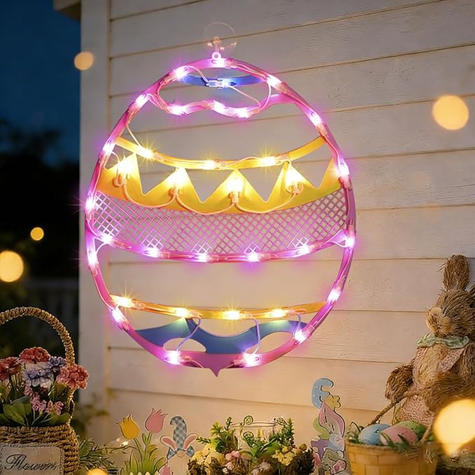 17" 35LED Lighted Pink Easter Egg Decor - UL Certified, Sweet Warm Glow, Window & Hanging Decor, Home Office Accent, Elegant Gift Box Packed