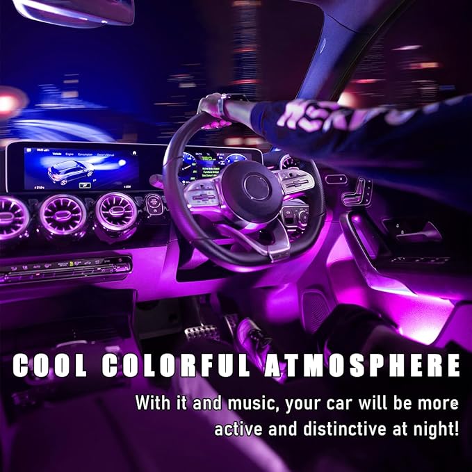 Car Interior LED Strip Light, 12V 24 LED Neon Ambient Night Light with Cigarette Lighter Plug, Automotive Atmosphere Decorative Under Dash Lighting Kit, Car Accessories (Pink Purple)