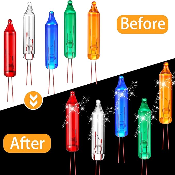 Mudder 500 Pcs Christmas Tree Replacement Light Bulbs 2.5v Christmas Light Bulbs Incandescent Xmas Decorative Replacement String Lights Outdoor Indoor(Red Orange White Green Blue)