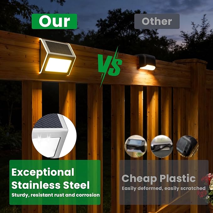 JSOT 12 Pack Solar Lights Outdoor Waterproof for Stairs - Solar Deck Lights Stainless Steel Step Fence Patio Post Wall Lamp for Garden Pathway Walkway LED Decor Light(Warm Light)