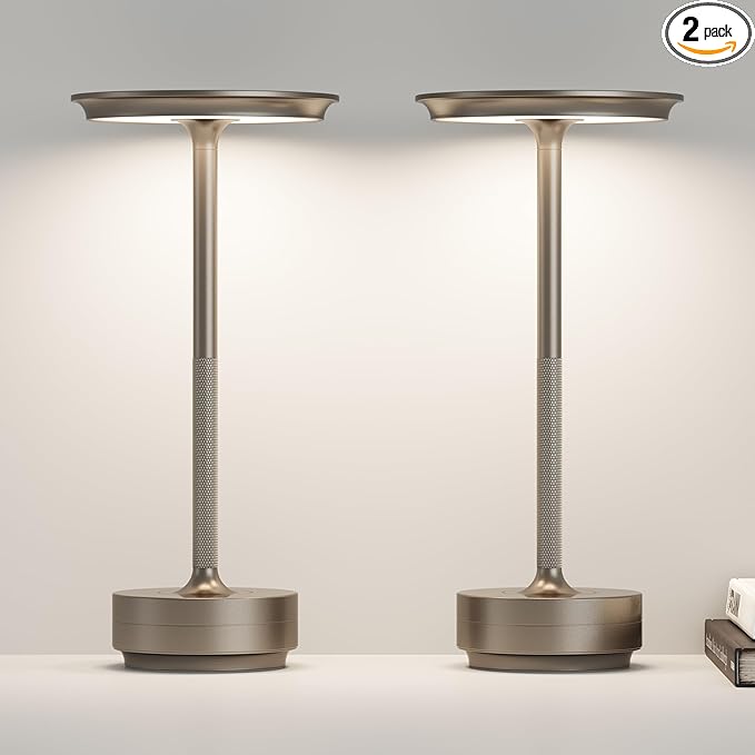 LED CordlessTable Lamp,Rechargeable USB-C Battery Operated Table Lights IP54 Waterproof 3 Levels Brightness Light with Memory Function,Cordless Light for,Dining Room, Cafe,Bars(2P Coffee)