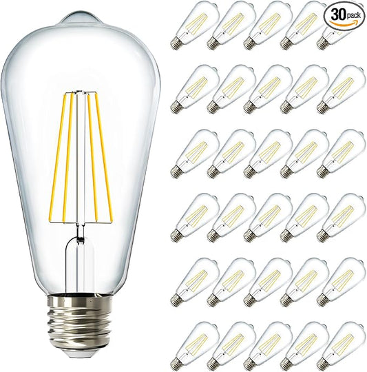 Sunco 30 Pack Edison Bulbs LED ST64, Clear Vintage Filament Waterproof Bulb, 800 LM, 8W (60W Equivalent), ST19, 5000K Daylight, E26 Medium Base, Decorative Dimmable UL