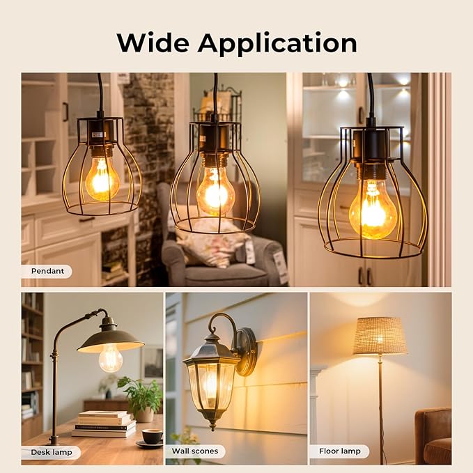 Dimmable E26 LED Bulb 6W, 60 watt Equivalent, Vintage LED Edison Bulbs 2700K Soft White, A19 Clear Glass LED Light Bulb for Ceiling Fan, 90+CRI, 600LM, 4 Pack