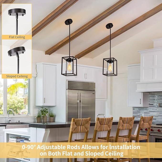 1-Light Oil Rubbed Bronze Pendant Light Fixture, Farmhouse Iron Cage Metal Pendant Light, Lantern Pendant Lighting with Clear Glass Shade for Kitchen Island Entryway Dining Room Hallway