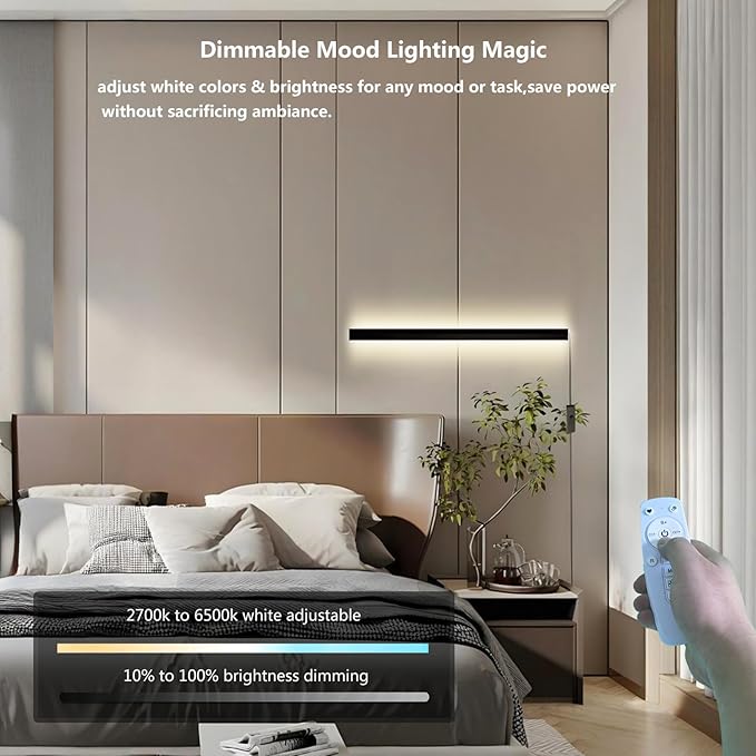 Plug In Wall Sconce,Smart RGBCW LED Wall Light Work with Alexa,Phone APP,Color Changing & White Dimmable Modern Room Wall Mount Light Bar,23.6In Long for Bedroom,Livingroom,Corner,Music Sync,1pcs