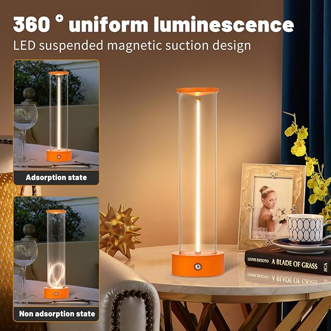 Mini Minimalist Tabe Lamp with Breathing Effect, Cordless LED Desk Lamp Rechargeable Modern Night Lights Portable for Gaming, Home Office, Bedroom, Living Room, Kitchen, Bar, Restaurant (orange)