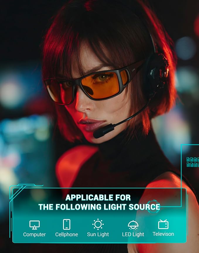 TIJN Sonia Sleep Glasses for Blue & Green Light Blocking,Red Lens with Dual AR Coating,Wraparound Frame for Gaming Screen