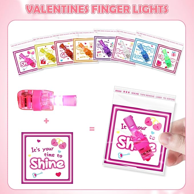 36 Pack Valentines Day Gifts for Kids Classroom LED Finger Lights, Valentines Exchange Cards Gifts Prizes Party Favors for Boys Girls