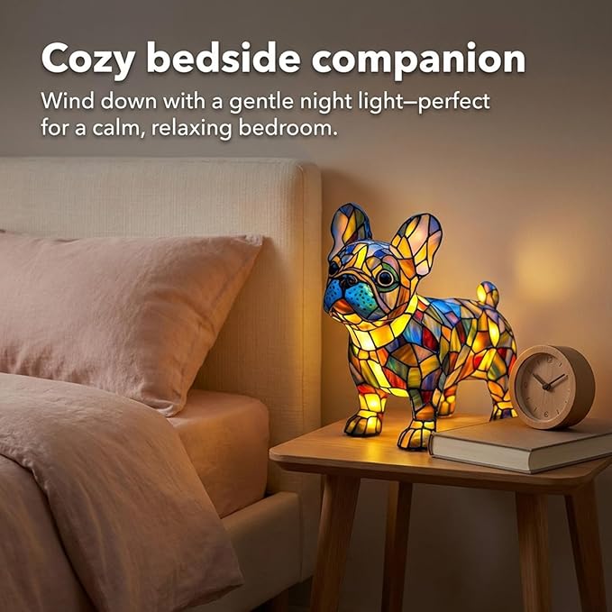 Rainbow Puppy Lamp Stained Glass Dog Night Light 3D Retro Stained Resin Rainbow Pup Lights Charge Powered Table Lamp Puppy Glow Lamps for Home Bedroom Desk (G)