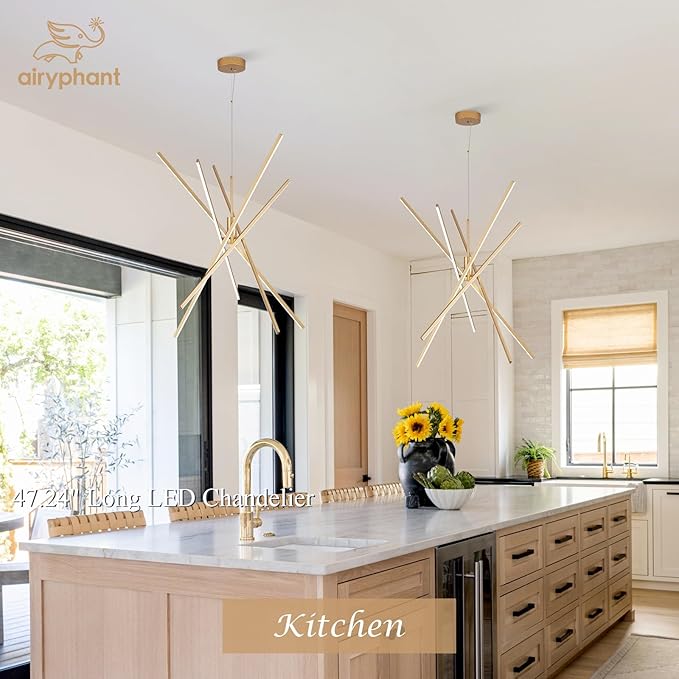 Gold Chandelier 47” Big High Ceiling Chandeliers Big Modern Remote Control Chandelier for Large Living Room Dining Room Foyer
