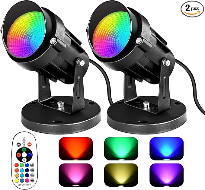RGBW SpotLights Indoor 16 Color Changing Uplights with Remote Control, 110V Dimmable Plug-in Floor Uplighting Indoor for Party Plant Halloween Christmas Decor (2 Pack)