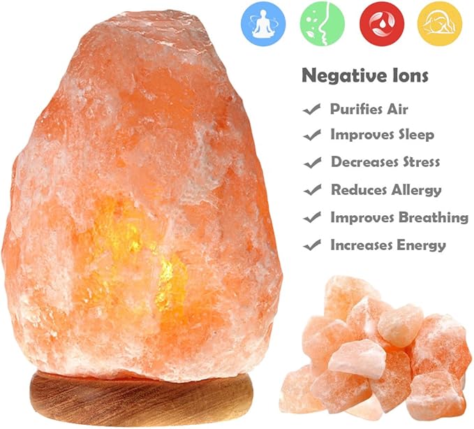Betus [Natural Crystal Himalaya Salt Lamp Hand Carved on Wood Base with Dimmable Cord and Light Bulb - 6 to 7 Inches Height, 3 to 5 Pounds