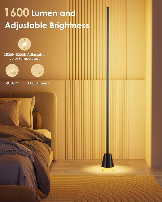 Corner Floor Lamp, Smart RGB LED 60 Inch Standing Lamp with 344 LEDs, App & Remote Control, 16 Million Colors & Music Sync for Bedroom, Gaming Room, Home Decor, Modern Ambient Lighting