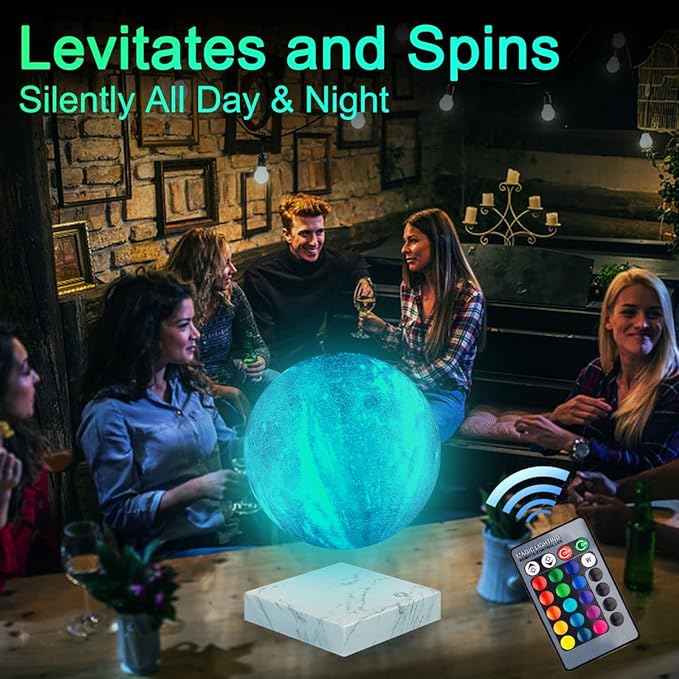 Magnetic Levitating Moon Lamp - Floating and Spinning 3D Galaxy Moon Night Lights Remote 16 Colors LED Star Moon Levitation Rotating Lunar Desk Lamp for Bedroom Office Decoration Unique Gift