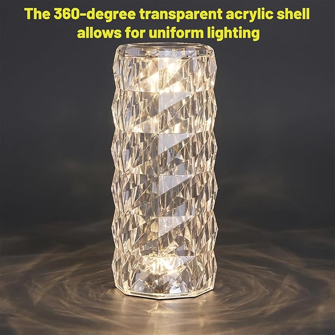 16 Colors Rose Rays Crystal Diamond Table Lamp, Touch Control Acrylic Column Light with Remote, Type-C Rechargeable, 360 Degree Transparent Shade for Bedroom Desk Décor (2, Large)