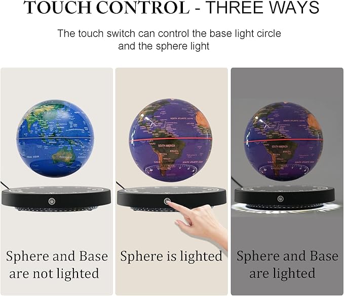 6" World Geographic Globes Floating Globe Lamp Anti Gravity 360 Rotating World Map with LED Light Magnetic Levitating Globe Home Office Desk Decor Creative Birthday Gifts
