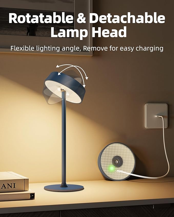 Cordless Lamp, Outdoor Waterproof, Dimmable Touch Control 3 Color Temperature, Battery Operated Portable, RGB, LED Memory Function, Rechargeable Table Lamp, Patio Dinning Restaurant Kitchen 2Pack Blue