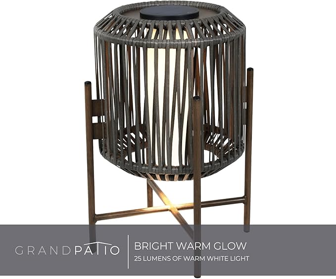Solar Yard Mordern Floor Lamp, 22" Outdoor&Indoor Decorative Light with Brown Wicker, Integrated LED Solar Lamp for Porch, Garden, Patio, Enjoy Eco-Friendly Illumination, Baffin Taupe