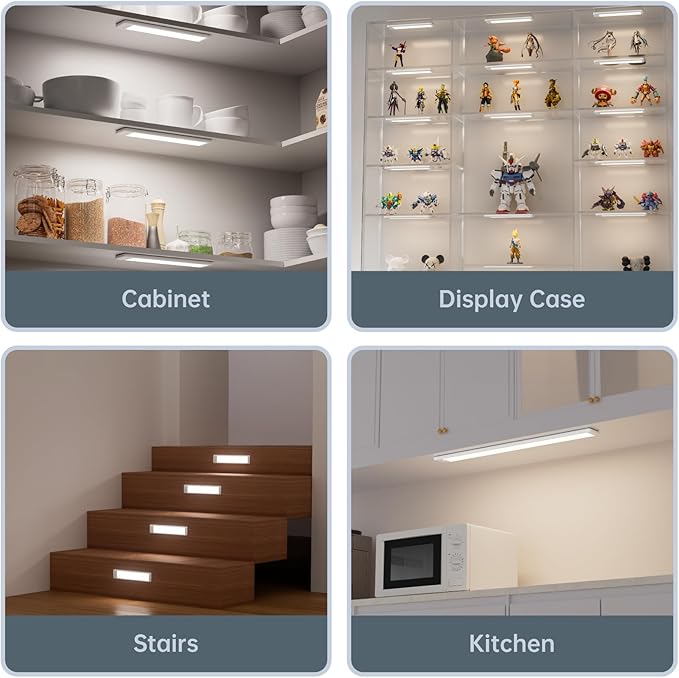 10 Inch Under Cabinet Lighting, Expandable LED Cabinet Light with Sensor Controls, Adjustable Color Temperature & Brightness, Wireless Magnetic Installation