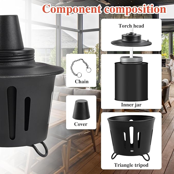 4 Pack Citronella Table Top Torches, 15oz Mini Fire Pit Tabletop Torch for Outside, Metal Tabletop Flame Torch Includes Long Lasting Wick and Snuffer for Yard, Patio, Deck, Garden, Party