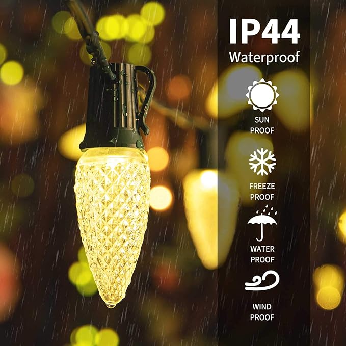 100 Pack C7 LED Replacement Christmas Light Bulbs, C7 Shatterproof LED Bulbs for Christmas String Lights, E12 Candelabra Base, Commercial Grade Dimmable Holiday Bulbs, Warm White