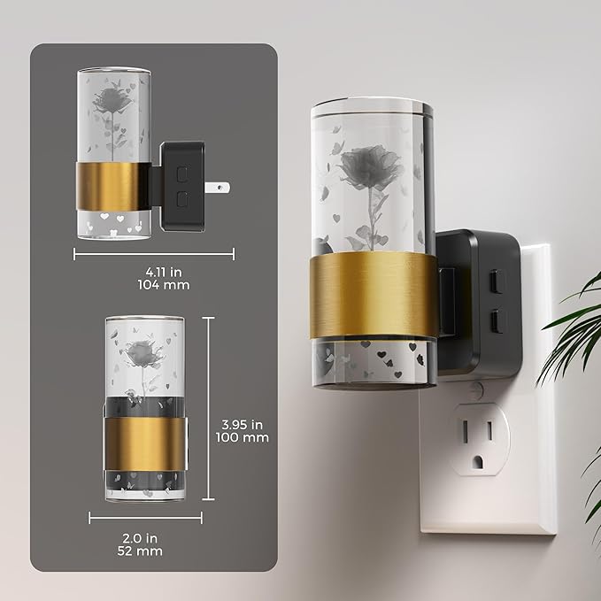 L LOHAS LED Night Lights Plug into Wall, Color Changing Night Light with Rose Carved, Dusk to Dawn Light Sensor and Adjustable Brightness, Elegant Design Night Light for Birthday, 1 Pack