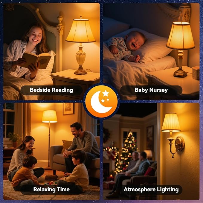 Neporal 1800K Amber Sleep Light Bulbs 2PK, 99.96% Blue Blocking Soft Warm Light Bulbs,9W 60 Watt Equivalent, A19 Amber Night Light E26 for Bedroom and Baby Nursery Light