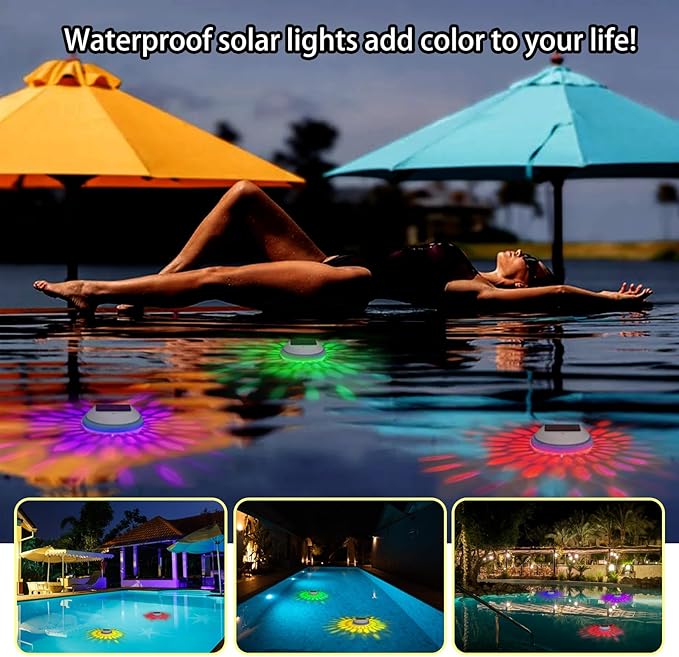 2pcs Solar Floating Pool Lights, Waterproof Multi-Color Changing LED Solar Swimming Pool Lights Decoration for Garden Pond Fountain Wedding Party