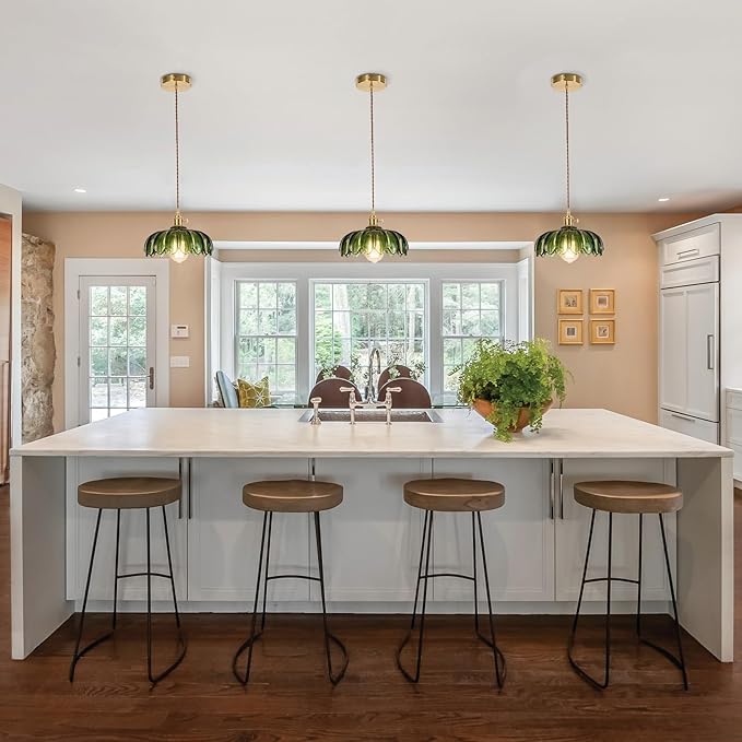 Vintage Pendant Light Fixtures: Glass Pendant Lights Kitchen Island, Green Pendant Light, Modern Chandelier Pendant Green Light Fixture for Bedroom Dining Room