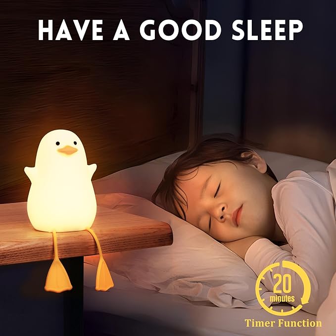 Cute Duck Lamp, Animal Nursery Silicone Night Light with Portable USB Rechargeable Timer Dimmable, Perfect for Home Bedroom Living Room, Holiday Birthday Xmas Easter Decor Gifts to Kids Baby