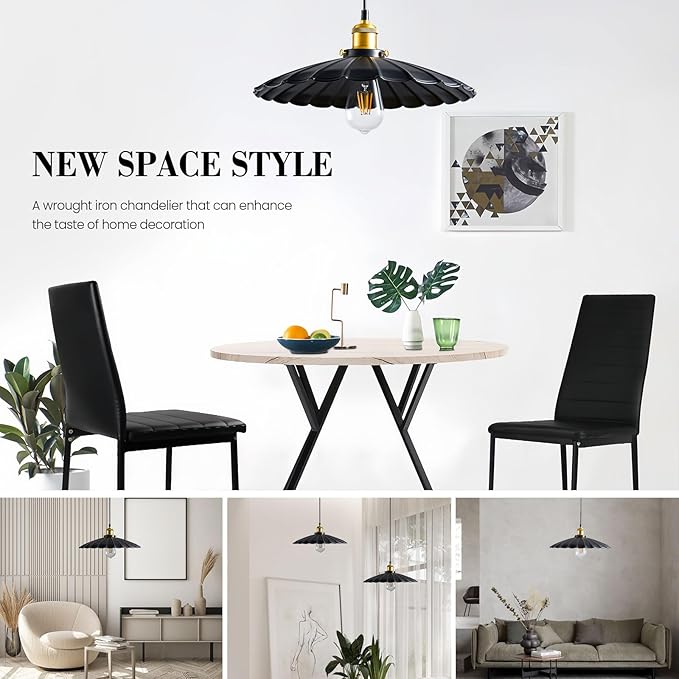 Kitchen Pendant Lights, Black Hanging Lamp for Hallway 13.8 Inch Metal Lampshade Farmhouse Pendant Lights Kitchen Island Vintage Pendant Lighting for Kitchen Island